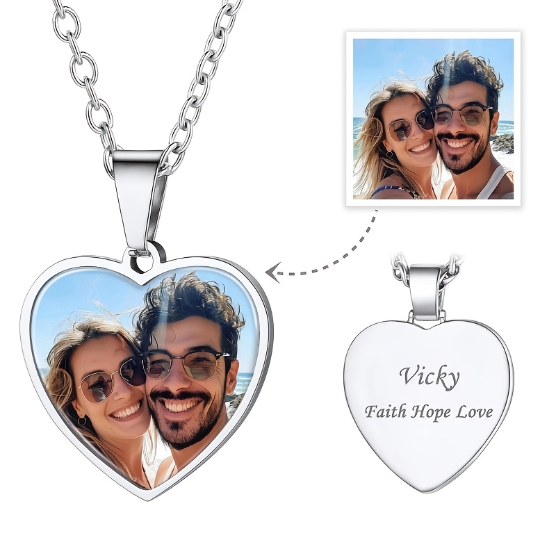 Custom Personalized Heart Photo Necklace, 18K Golden Plated